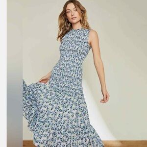 Veronica Beard Blue and White Floral Midi Dress Verana